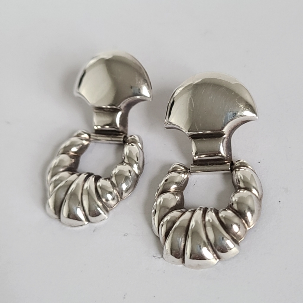 Vintage Sterling Silver Door Knocker Chunky Twist Drop Dangle Earrings